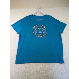 Life Is Good Womens Sleep Tee Blue Flowers Cotton Casual Boxy Relaxed‎ Size XXL